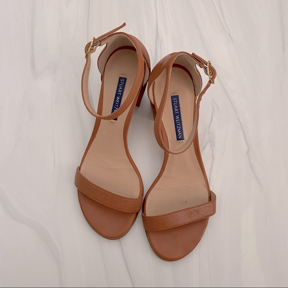 Stuart Weitzman Brown Leather Block Heel Sandals